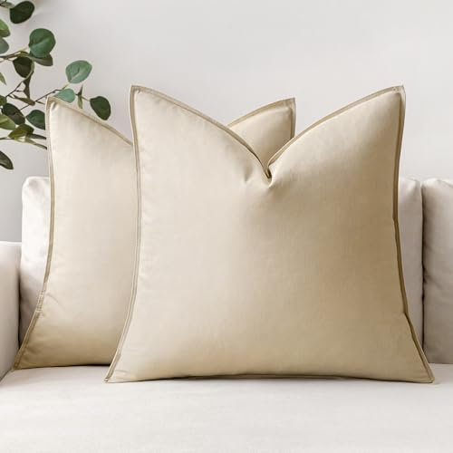 MIULEE Kissenbezug Kissenhülle Dekokissen Leinen Baumwolle Dekorative Kissenbezüge Waschbar Sofakissen mit Verstecktem Reißverschluss für Wohnzimmer Schlafzimmer Sofa 2er Set 45x45 cm Beige