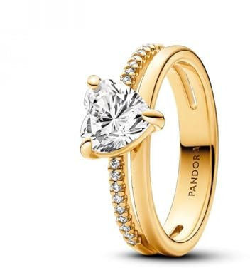 Pandora Timeless Ring Herz, 14-karätig vergoldet, mit klarem Cubic Zirkonia