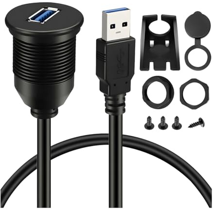 CGEAMDY USB 3.0 Auto Flush Mount Kabel, Verlängerung Dash Panel Flush Mount, Automobil Wasserdicht Cable, für Auto LKW, Boot, Motorrad Dashboard Universal(2m)