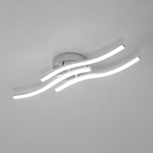 Comely Plafoniera LED da Soffitto, Argento 18W 2000LM Design Curvo Lampada Moderna da Soffitto, Lampadario LED Soffitto in Metallo per Sala da Pranzo, Soggiorno, Corridoio, Cucina, Bianco Freddo 6500K