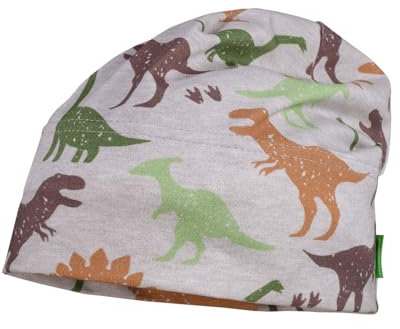 maximo MINI-Beanie, silbermeliert-sudanbrown mit Dinos, Gr. 51