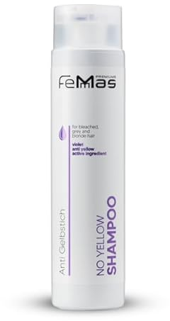 FemMas No Yellow Shampoo 300 ml I Silber Haarpflege gegen Gelbstich für weißes, graues & blondiertes Haar mit Violett-Pigmenten für ein kühles Finish & Glanz
