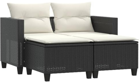 vidaXL Gartensofa 2-Sitzer mit Hockern Schwarz Poly Rattan