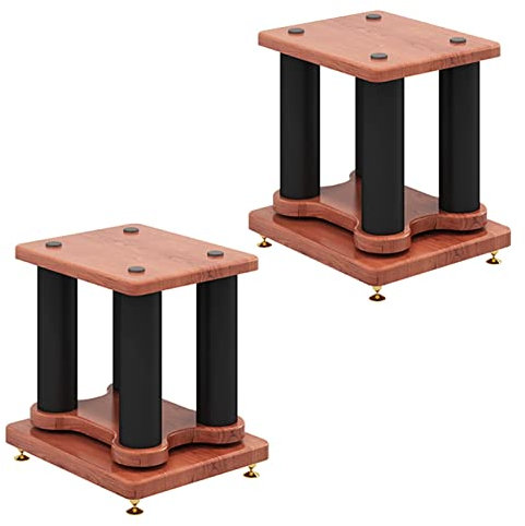 Paire De Supports D'Enceintes Universels Marron avec Colonne Centrale en Métal Noir, Support D'Enceintes De Bibliothèque À Son Surround Robuste Et Durable, Facile À Installer (Haut)