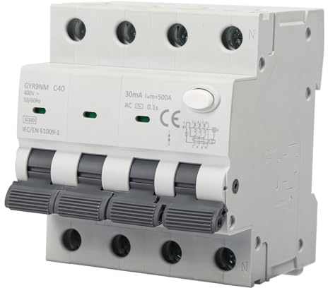 Jadeshay Disjoncteur 40A, Disjoncteur Differentiel 40A 30ma 3P+N GYR9NM RCBO 6KA Disjoncteurs Électriques Type AC MCB avec Contre les Surcharges