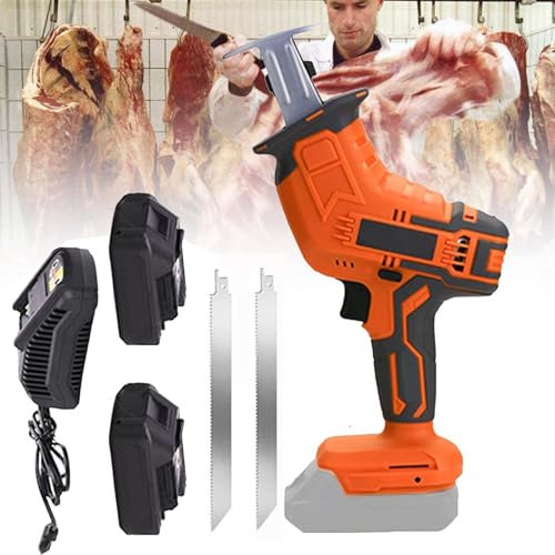 Sierra EléCtrica Para Carne Y Huesos | Sierra AutomáTica Carnicero Comercial -2 BateríAs+2 Cuchillas |Sierras Alternativas EléCtricas,Herramientas Sierra Para Metales InaláMbricas Mano,Black