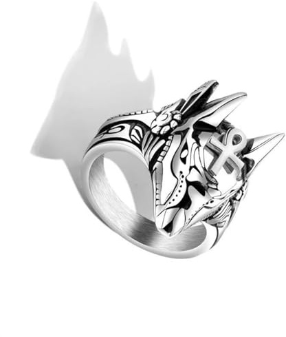 BISONBLUE Ringe Herren Rings Damen Ring Modeaccessoires Vintage Ägypten Kreuz Fingerringe für Männer Frauen Punk Wolf Kopf Knuckle Ring