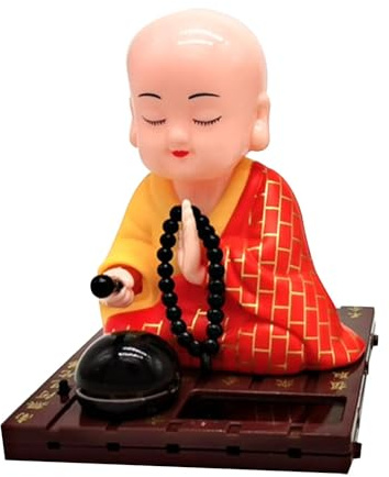 Yulokdwi Solar Shake Mönch Autodekoration, Mönch Armaturenbrett Ornament | Kleine Buddha-Mönchsstatue,Auto-Armaturenbrett-Ornament, Solarkopf schüttelnde Buddha-Mönch-Figur für Zuhause, Auto, Garten