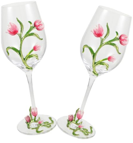 PHENOFICE 2piezas Copas De Vino Diseño De Flor De Tulipán De Copas Para Bebidas y Cócteles Fiestas y Bodas