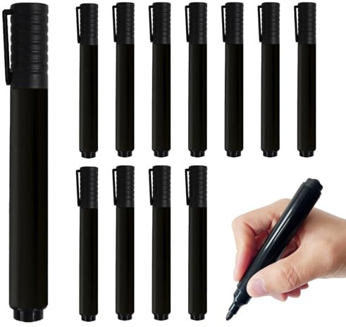 Sugeru 12pcs Stifte-Schwarz-2mm Acrylstifte fein,Acrylmarker feine Rundspitze 1mm,Wasserbasiert Lackstift Weiß,Lichtecht und Wasserfest,für Stein,Keramik,Glas,Holz,Leinwand,nahezu alle Untergründe