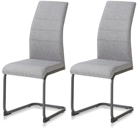 KHG 2er-Set Schwingstuhl, Küchenstuhl grau, Polyester Flachgewebe | Gestell pulverbeschichtet schwarz inkl. Fußbodenschoner, Esszimmerstuhl bis 110 kg Belastbar, vielseitig einsetzbar