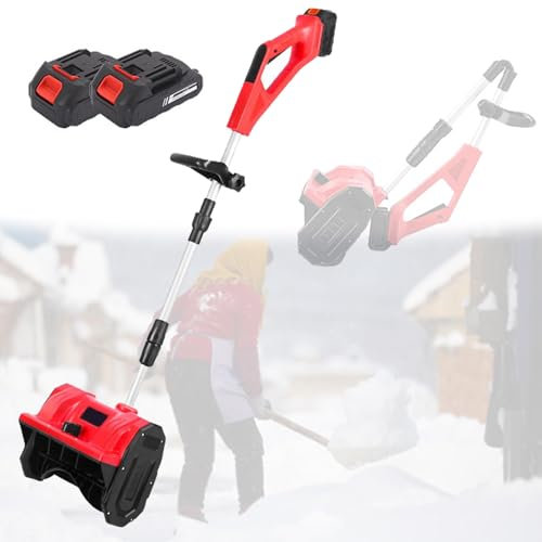 Spazzaneve senza fili con pala da neve – Asta telescopica regolabile con pala da neve larga 32 cm, strumento per la pulizia della neve per uso domestico con spazzaneve pieghevole,Red