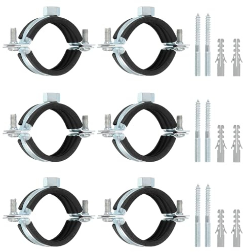 QUARKZMAN 6 Stück Rohrschellen Edelstahl，1-1/2(38mm) Innendurchmesser Schlauchschellen Metallschellen Rohrhalterung Greifendechellen Schlauch Reparaturset kabelschellen - Schwarzsilber