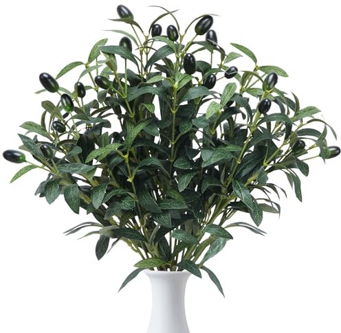 HUAESIN 5Pcs Artificial Olive Branches 45cm Fake Olive Branches Stems Faux Plants Greenery Olive Leaves Fruits Branch Artificial Plants for Vase Home Wedding Bouquets Home Decor Indoor Outdoor