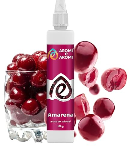 AROMI E AROMI | Aroma Alimentare Amarena in Gocce per Dolci da Forno, Torte, Gelato, e Liquori | Aroma Alimentare che resiste alle Alte Temperature | Prodotto 100% Italiano (100g)