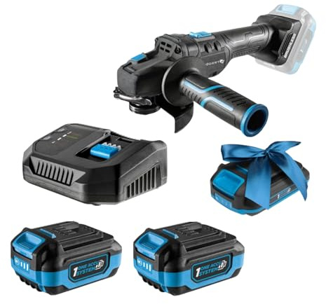 HÖGERT TECHNIK Akku-Winkelschleifer SET 18V, 125mm, Bürstenloser Motor, 8000 RPM, Mit 4,0 Ah Akku und Schnellladegerät, Schutz vor Überhitzung und Kurzschluss, Ideal für Werkstätten + PROMO 2,0 Ah