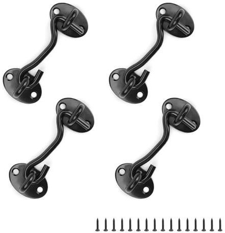 LNSYSNS 4 Stück Sturmhaken, 75 mm Vintage Sturmhaken mit öse, Schwarz Türverschluss Haken, mit 16 Schrauben zum Verriegeln von Fenstern, Garagentoren und Schuppentüren