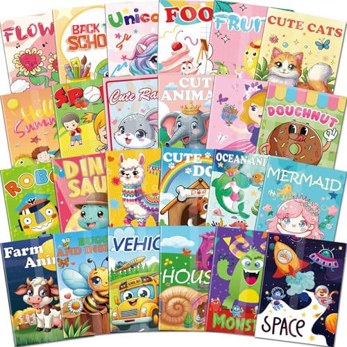 Kalysky 24 Mini Livre Coloriage Enfant de 2 à 8 ans,Cahier Coloriage Enfant | Lot Coloriage Enfant en vrac pour tout-petits, 24 Thèmes, 288 illustrations Différentes, Cadeau pour Enfants sacs de Fête