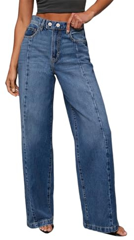 Sidefeel Women's Wide Leg Jeans High Waisted Stretchy Front Seam Denim Pants Size 8 Blue