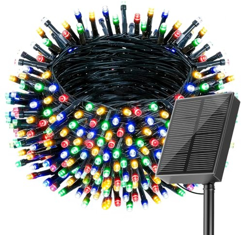 SOLARBABY Guirnaldas Luces Exterior Solar, 20M 200 LED Luces Navidad Exterior Solares 8 Modo,IP65 Impermeable Colores Navidad Cadena de Luces Solares para Exteriores Jardín Del Arbol Patio Xmas Decor