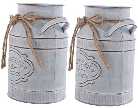 ERINGOGO 2piezas Jarrón Vintage De Hierro Forjado Unidades Rústico para Arreglos Hogar Jardín Patio Decoración Color Galvanizado