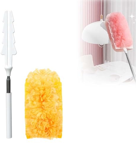 Feather Duster, 2025 New Extendable Microfiber Duster, Bendable Long Handled, Cobweb Duster, Washable Cleaning Brush for Roof, High Ceiling Fan, Blinds, Cobweb (Yellow)