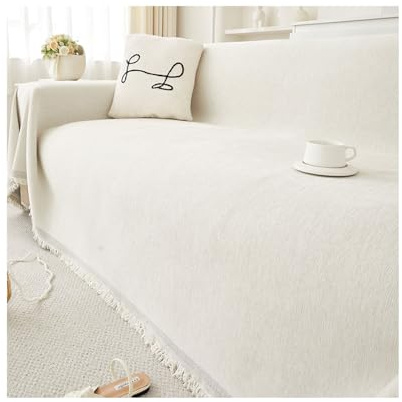 Amieron Sofa Überwurfdecke 1/2/3/4 Sitzer, Sofabezug L Form U Ecksofa Große SofaÜberzug, Vielseitige Sofaüberwurf Couch Überzug Sofa Cover Futonbezug mit Quaste(Weiß,180 * 130cm)