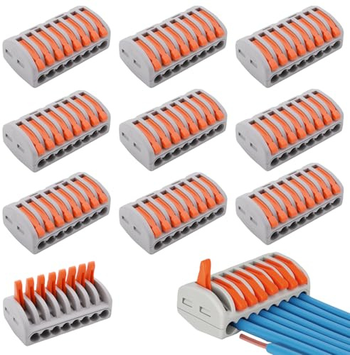 10 Pièces Connecteurs Electriques Rapide avec Levier, 8 Ports Conducteur Compact Fils Connecteurs, 250V Bornes de Connexion, Bornes de Câblage Universelle Compactes, Rapide Connecteur de Fil de Câble