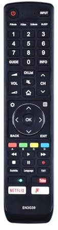 ATOMUSERLY 1 Pieza de Accesorios Control Remoto EN3G39 Son adecuados for televisores Inteligentes LCD Hisense