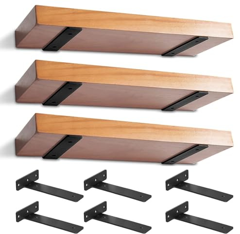 6 Pièces Equerre Etagere Murale, Equerre Etagere Murale Métal en Fer | 5 mm D'épaisseur, Supports D'étagère En Bois pour Étagères Ouvertes de Bricolage (Noir, 30 cm)