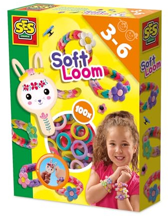 SES Creative-Soft loom bracelets-paquet de saut-idéal pour les jeunes enfants-Idée cadeau-100 élastiques doux en 5 couleurs-3+