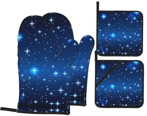 Guanti da cucina porta pentole HJFCZH blu motivo stelle stampe ispessite pratico isolamento termico anti-scottatura per cottura in cucina