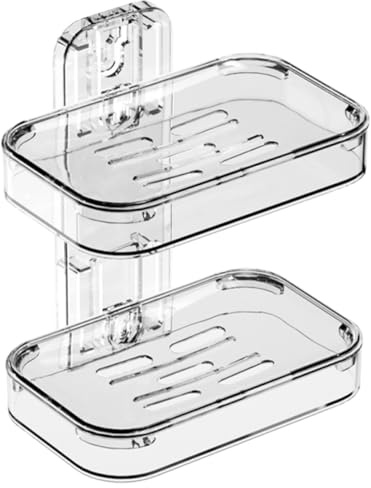 STOBAZA Wall-Mounted Double Layer Soap Holder with Drain Design, Plastic Detachable Soap Box for Bathroom, Laundry, and Washbasin Use