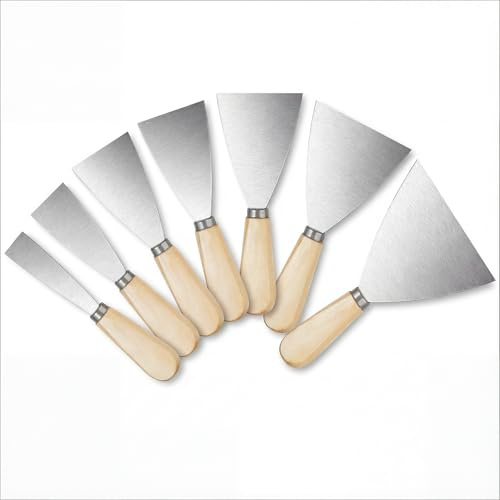 7 Pcs Wallpaper Scraper Tools, Paint Scraper Tools, Spatula for Wall Filler, Plaster Scrapers for Filling Drywall Putty Paint Removal Decorating Tools(1.5, 2, 2.5, 3, 4, and 5 Inch)