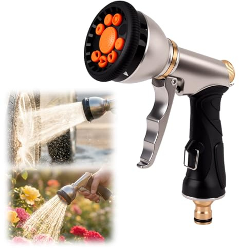 Hose Pipe Spray Gun, 2026 New Garden Sprayer, High Pressure Hose Nozzle, Metal Hand Sprayer with 9 Patterns and Water Flow Control, Ideal to Water Plant & Lawn, Wash Car & Pet (1PCS)