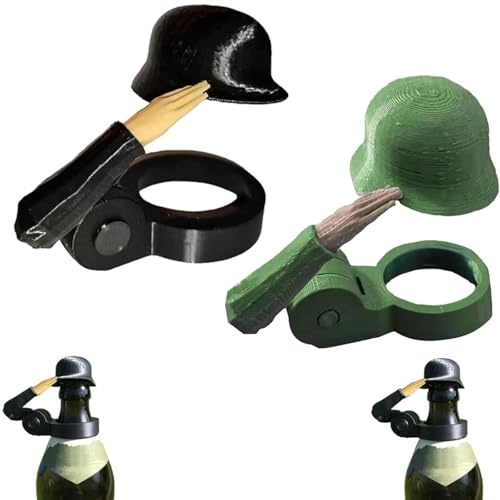 Soldat Salute Bier Bierflaschen Helm Bierflaschen Helm Mit Soldatengruß Bierflaschenverschluss Staubdicht Flaschenverschluss für Party Grillparty Bar (Schwarz+Grün)
