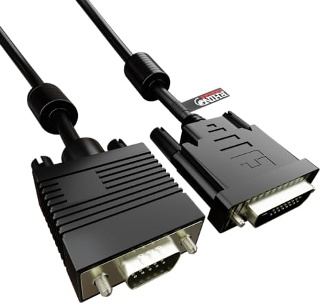 rhinocables - DVI-A to VGA Adapter Cable | Seamless Plug & Play | Versatile Connectivity | Gold Contacts & Ferrites for Clear Visuals | Analog-Only | Black, 5m