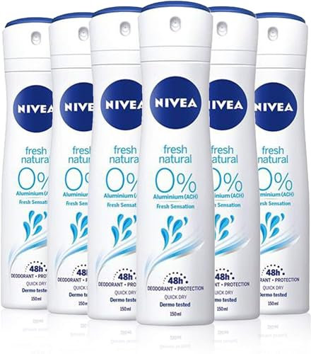 NIVEA Fresh Natural i 6-pack (6 x 150 ml), deodorant för kvinnor med fräsch arom, deodorant spray utan aluminium för kvinnlig vård