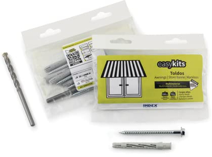 Index Fixing Systems EKMULTOL Dübelset EasyKit | bestehend aus: Universalrahmendübel (T-NUX E, 8x80, Sechskantkopf, verzinkt), Steinbohrer (8x120mm) | 8er Set