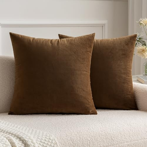 MIULEE 2er Set Kissenbezug 45x45 cm samtkissen couchkissen Braun | Kissenhülle Dekorative Dekokissen Sofakissen Wurfkissenbezug mit Verstecktem Reißverschluss Sofa Schlafzimmer
