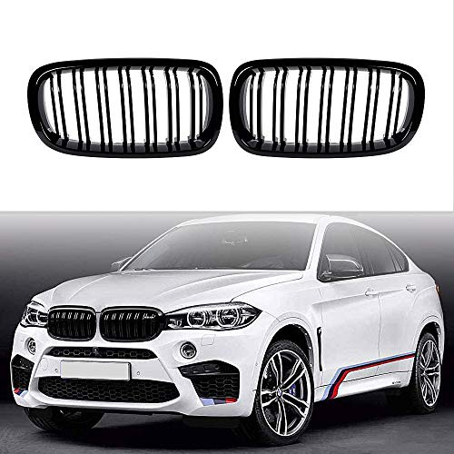 2014-2017 X5M F85 X6M F86 X5 F15 X6 F16 Glossy Black Sport Hood Kidney Double Line Front Grille Grills - Pair