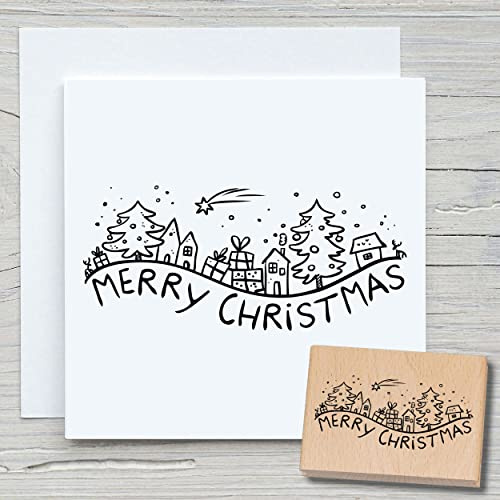 NEWSTAMPS Stempel Merry Christmas 07 Motivstempel aus Holz & Gummi zum Karten und Geschenke basteln, Holzstempel für Weihnachten, Weihnachtskarte, Advent, Scrapbook, Textilstempel, Deko, Freunde