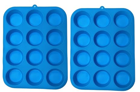 E FAST CE4 2pcs Muffin Tray, Silicone Non-Stick Coating, LFGB & BPA Free, Cupcake Baking Pan, Perfect for Cupcakes, Brownies, Pudding, Tarts, Egg Bites-Blue (Blue)