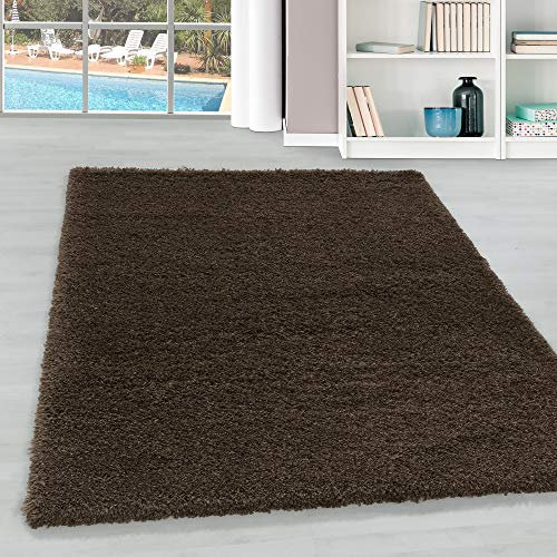 Hochflor Teppich Wohnzimmer Einfarbig Schlafzimmer Esszimmer Flur Läufer Unicolor & Einfarbig Weich & Flauschig Langflor Pflegeleicht Läufer Teppich in Farbe: Braun, Grösse: 80 x 250 cm
