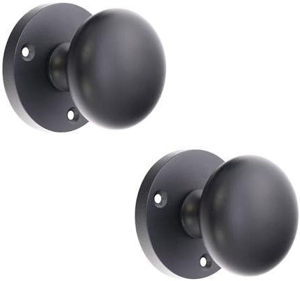 Infinity Decor Victorian Mortice Sprung Round Door Knobs Set Matt Black Pull Handles Pair 52mm - Ideal for Interior and Exterior Use