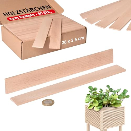 Metrie™ 50 Stück Robuste Rührhölzer, Holzstäbe zum Basteln 26 cm | Extra Breite, Hochwertiges Buchenholz | 260 x 35 x 3,5 mm | Universal DIY Holzleisten | Kinder | Mischen von Farben, Dichtstoffen