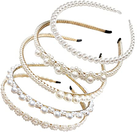 Belvanr Haarreifen Mit Perlen 5 Stück - Damen Haarreif Und Kopfschmuck - Haarbänder Haarschmuck Für Hochzeit, Geburtstag, Party