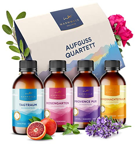 Warmwald - Saunaaufguss - Sauna Aufgussmittel mit natürlichen ätherischen Ölen - Saunaöl - Saunaduft (Warmwald QUARTETT - 4 x 100 ml)