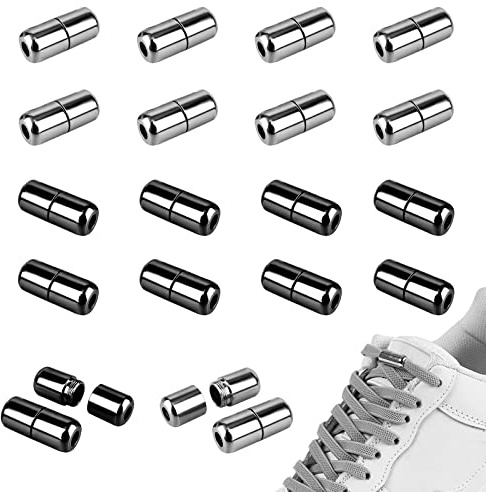 16 Pezzi Fibbia di blocco per Lacci delle scarpe, in metallo Connettore tenditore Tieless elastici Chiusure Capsule punta finisce, per adulti, bambini, anziani