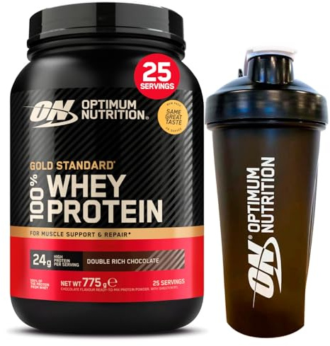 Optimum Nutrition Gold Standard 100% Whey Proteine con Aminoacidi Doppio Cioccolato 775g 25 Porzioni + Shaker
